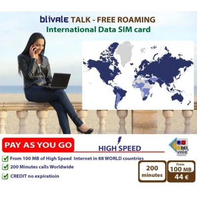 blivale_image_pay_as_you_go_talk_free_roaming_mb_200_minutes_calls_worldwide_88_countries SIM Card for Phone calls: 200 international minutes and SIM Data from 100 MB in Free Roaming